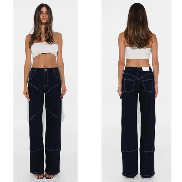 ByDyln Cyrus High Waisted Wide Leg Contrast Stitching Denim Pants Size XS - Picture 1 of 11